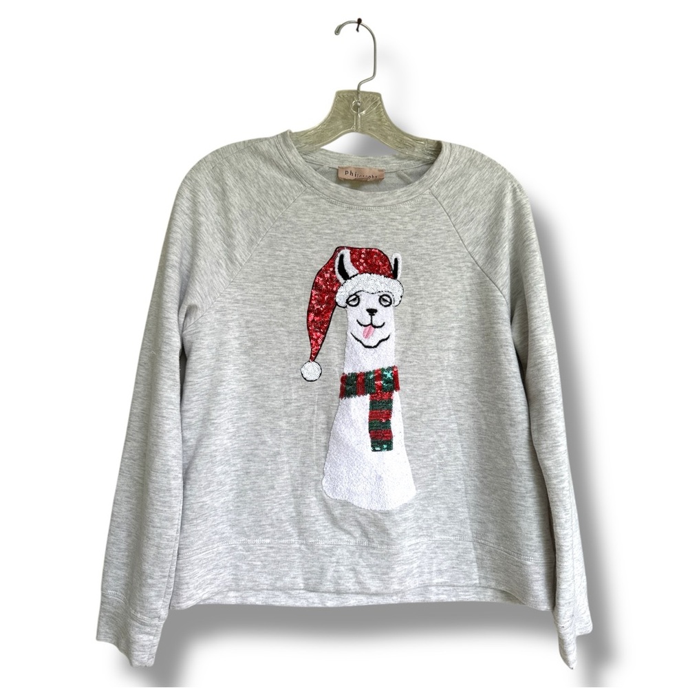 Sequined Christmas Llama Pullover Sweatshirt by Philosophy Size XS